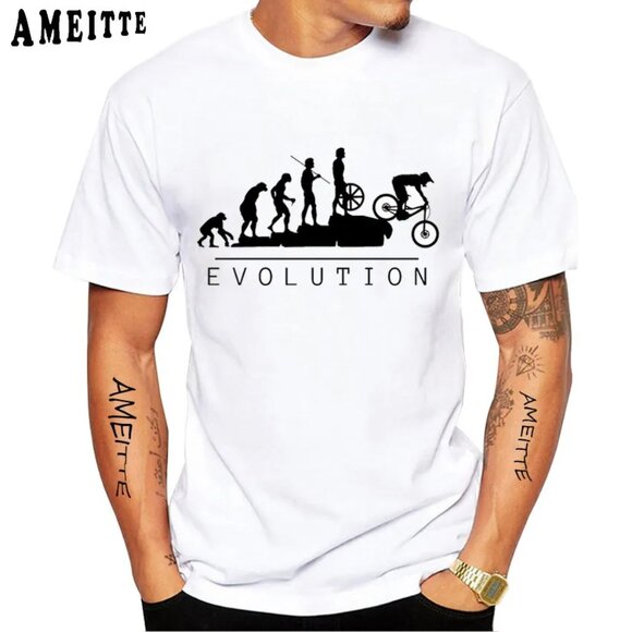 Men's Evolution Casual Print Short Sleeve Round Neck Cycling, Riding T-Shirt - Picture 2 of 2